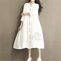 白色 藏青色 棉麻 洋裝 連身裙 連衣裙 ~ G9123 | Yahoo奇摩拍賣