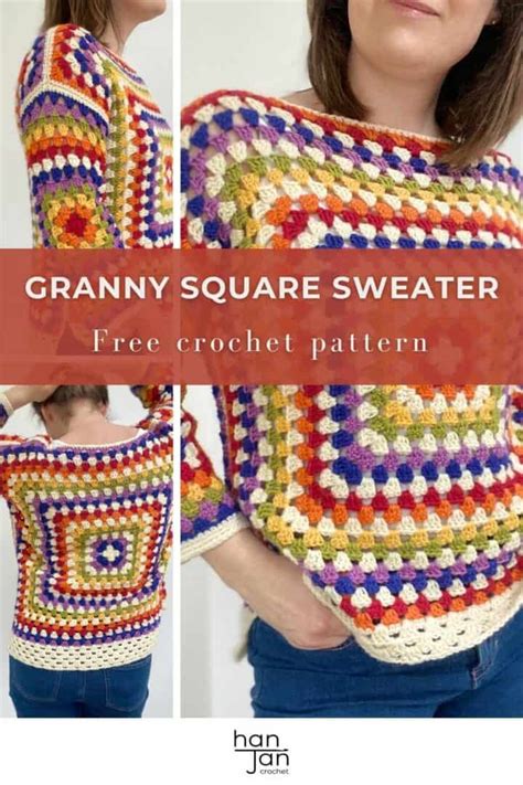 Rainbow Granny Square Sweater Free Beginner Crochet Pattern HanJan