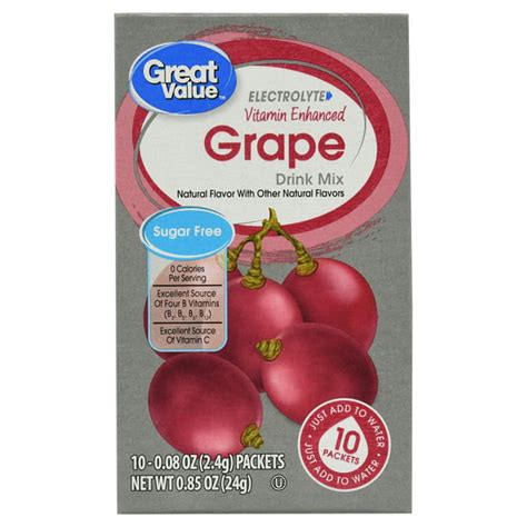 Great Value Sugar Free Grape Electrolyte Drink Mix 085 Oz 10 Count