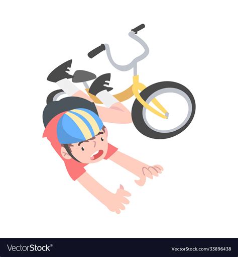 Boy In Safety Helmet Falling Down From Bike Vector Image