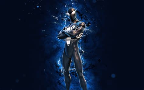 Download Wallpapers Symbiote Suit Spider Man 4k Blue Neon Lights