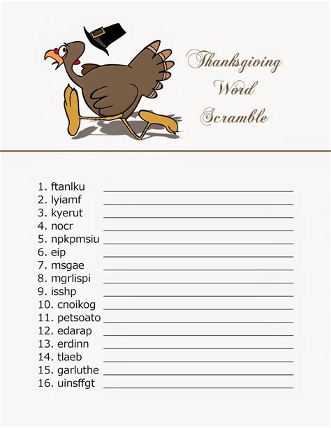 Khristelle Thanksgiving Word Scramble Printable