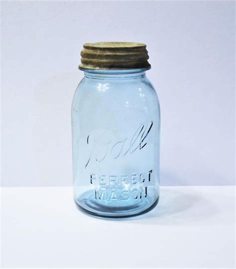 Vintage Blue Ball Canning Jar With Zinc Lid Quart Perfect Etsy Ball
