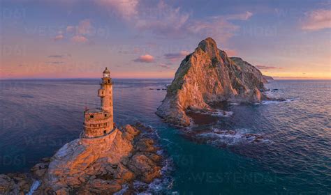 Aerial View Of The Aniva Lighthouse Sakhalin Island Russia Stock Photo