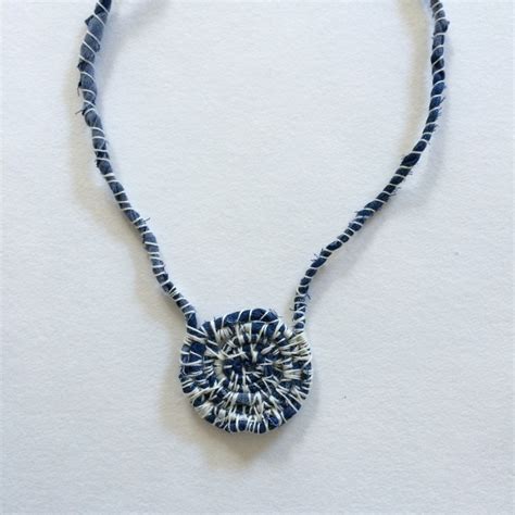 Recycled Denim Coil Necklace Textile Jewelry By Constructivist