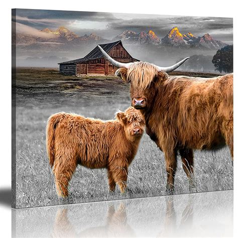 Buy Highland Cattle Wall Art With Long Horns Picture Highland Cow