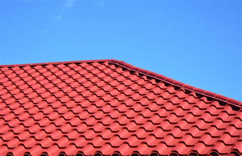 Red Metal Tiled Roof House Roofing Construction Exterior Stock Photo