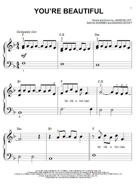 Youre Beautiful Sheet Music By James Blunt Piano Big Notes 55990