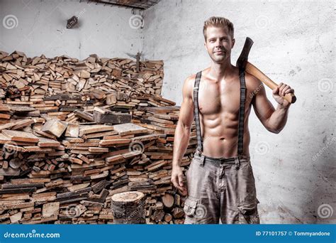 Shirtless Lumberjack With An Axe Stock Photography CartoonDealer Com