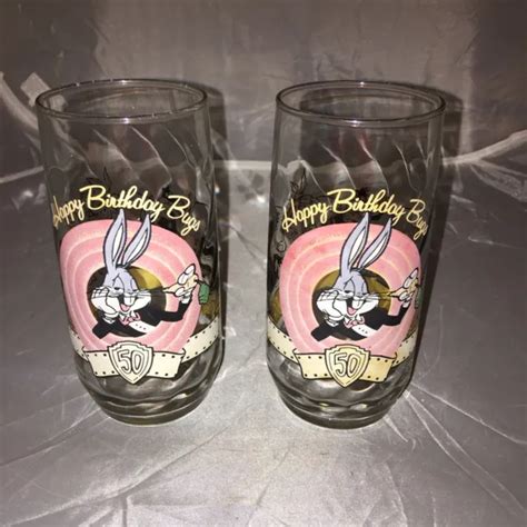 Vintage Bugs Bunny 50th Anniversary Happy Birthday Looney Tunes Glass