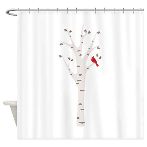 Winter Birch Tree Cardinal Bird Shower Curtain Decorative Fabric Shower