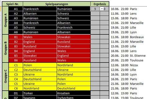 Juli 2021 in zehn europäischen städten und der asiatischen stadt baku statt. Fussballwetten EM 2016 Spielplan + Tabelle für Excel ...