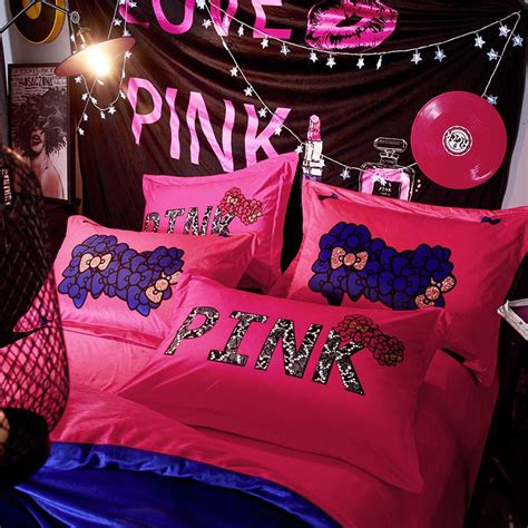 Victoria S Secret Velvet Warm Pink Printing Bedding Set Jc