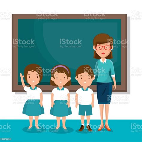 Woman Teacher With Students In The Classroom Stock Illustration
