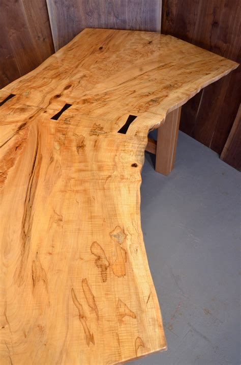 Slab surfaced flat to 100 grit. Spalted Curly Burl Maple Dining table: Dumond's Custom Furniture