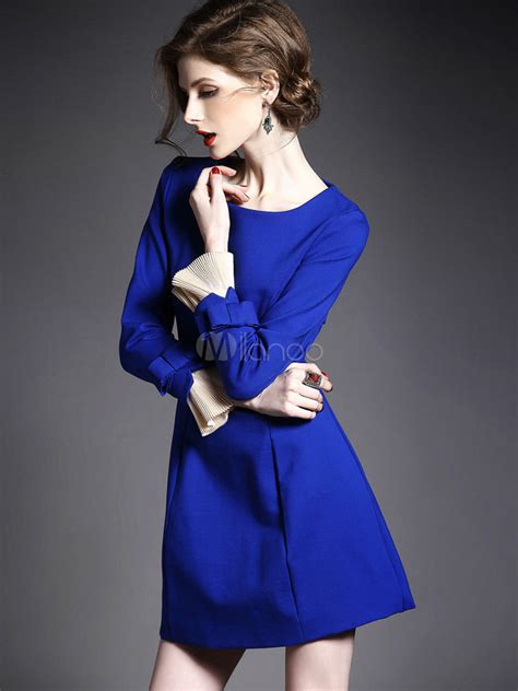 Womens Long Sleeve Sweet Bows Flare Dress