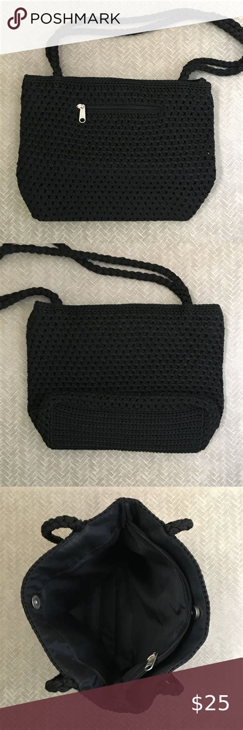 Lina Black Crochet Shoulder Bag In 2020 Crochet Shoulder Bags Black