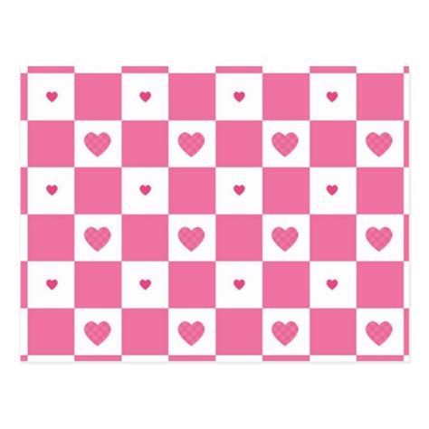 Girly Pink And White Checkerboard Hearts Postcard Zazzle