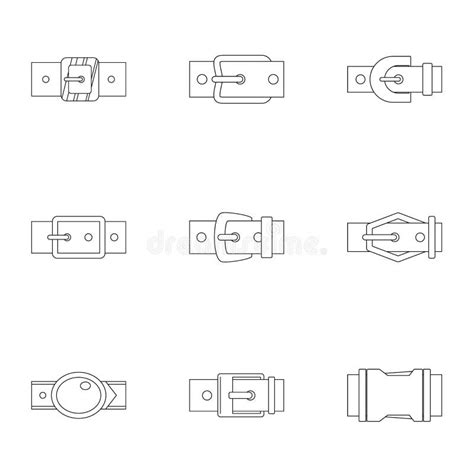 Metal Belt Buckle Icon Set Outline Style Stock Vector Illustration