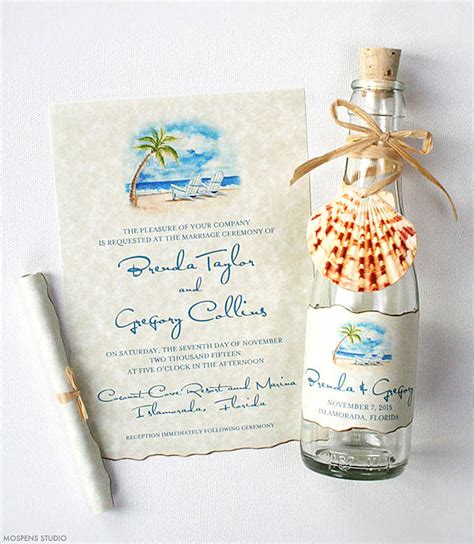 Our beach party designs feature classic beach activities, from surfing to. Beach Scene Bottle Wedding Invitations | Mospens Studio