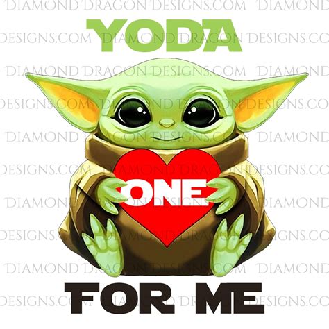 Valentines Yoda One For Me Red Heart Valentines Day Digital Image