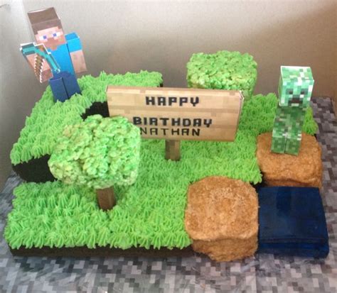 Minecraft Cake With Paper Craft Figures Paper Crafts Space Themed