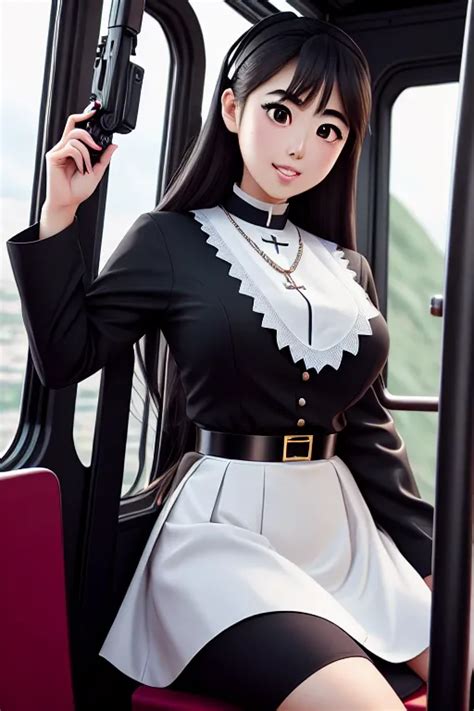 Dopamine Girl A Illustration Of Haruka Fukuhara Wearing Priest Clothes Shooting From A High