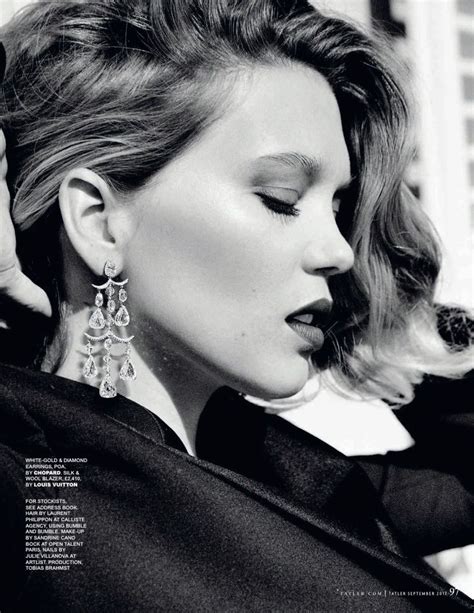 Photographed In Black And White Lea Seydoux Wears Louis Vuitton Blazer And Chopard Earrings