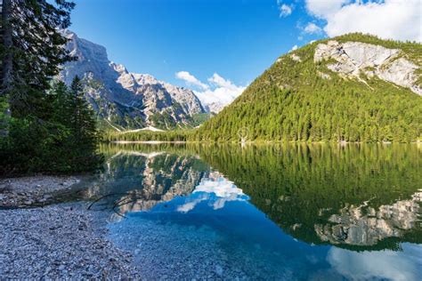 Braies Lake Or Pragser Wildsee Dolomites Trentino Alto Adige Italy