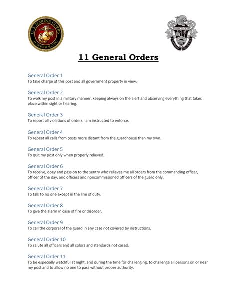 General Orders 11 General Orders General Order 1 To Take Charge Of