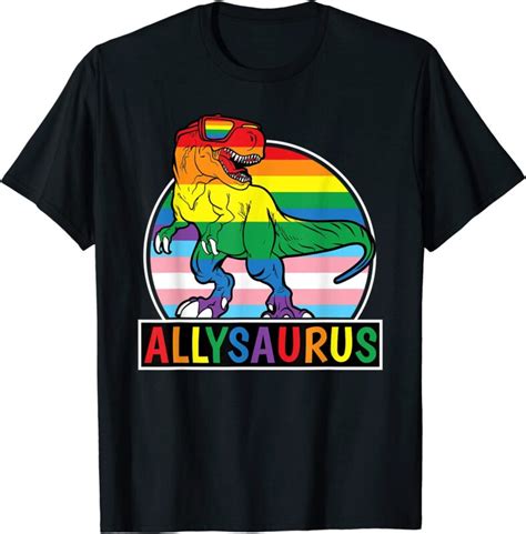 Funny Lgbt Dinosaur T Rex Gay Pride Dino Allysaurus Rainbow T Shirt Men