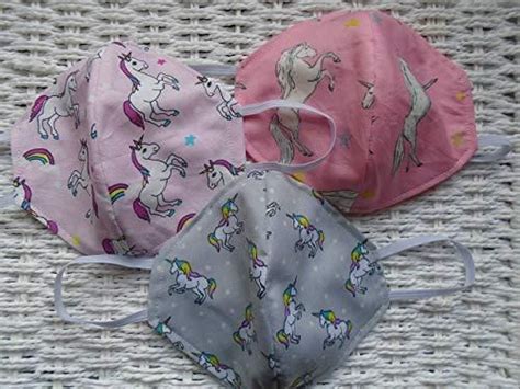 Pack Of 3 Pretty Unicorns Face Mask Child Size Silver And Pink Each One