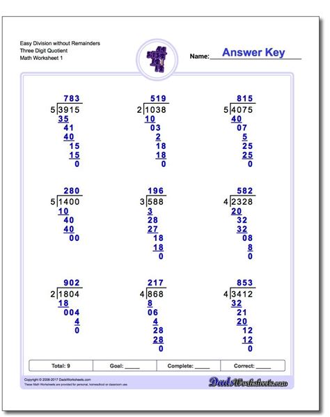 Long Division Problems No Remainders