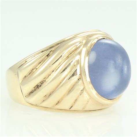 Mens 10k Blue Moonstone Ribbed Ring Yellow Gold 5 Ct Natural Blue