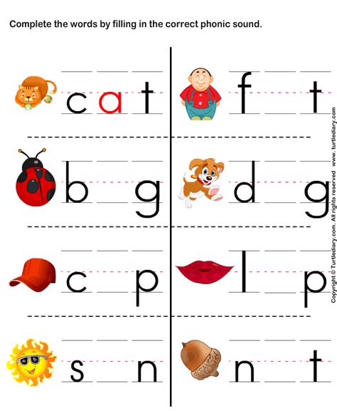 These worksheets can be used in conjunction with the videos and quizzes of this website. Fill in the Correct Phonic Sound Worksheet - Turtle Diary