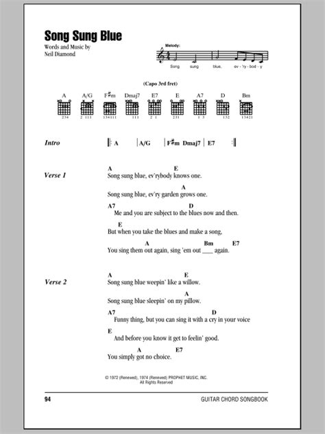 Song Sung Blue Sheet Music By Neil Diamond Lyrics And Chords 78825