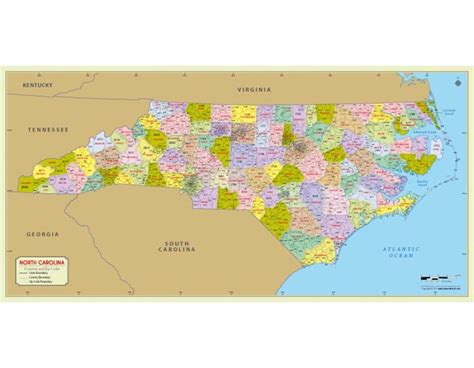 Buy North Carolina Zip Code Map With Counties Online