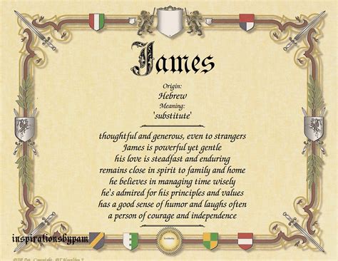 James First Name Meaning Art Print Any Name Meaning Art Print Heraldry