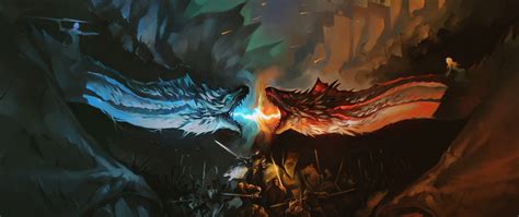 2560x1080 Night King And Khaleesi Fighting With Dragons Artwork