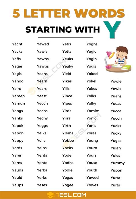272 Cool 5 Letter Words Starting With Y In English 7esl
