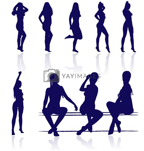 Vector Silhouettes Of Sexy Female Posing With Reflections By Borodaev
