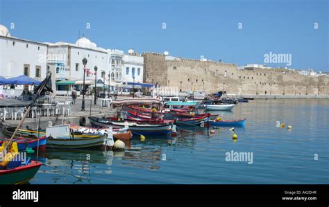 The Old Port Of Bizerte Tunisia With The Waterfront Kasbah Walls