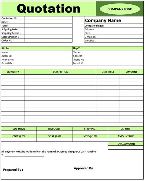 Construction Quotation Format Download Quotation Format In Excel