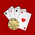 Juego de cartas simples con fichas de casino sobre fondo rojo ...