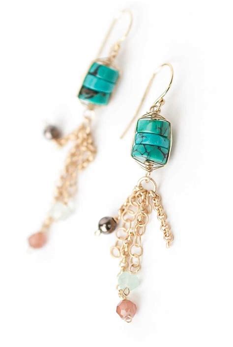 Enchantment Turquoise Herringbone Tassel Dangle Earrings Orecchini