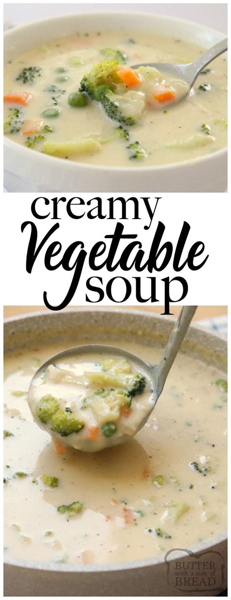 Creamy Vegetable Soup Butter With A Side Of Bread