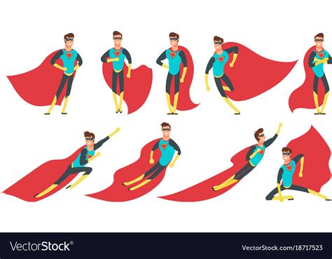 Superhero Man In Different Poses Cartoon Vector Image