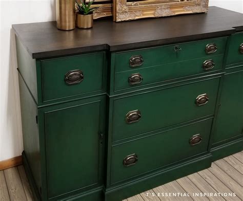 Vintage Buffet Sideboard Black Stain Top Furniture Makeover Green
