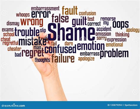 shame word cloud and hand with marker concept stock illustration illustration of error