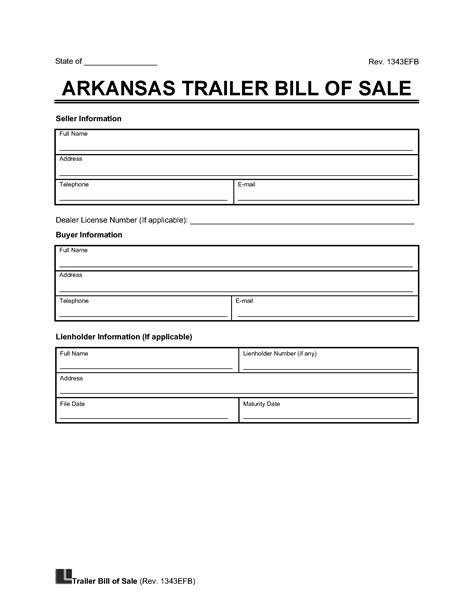 Free Arkansas Trailer Bill Of Sale Template Pdf And Word